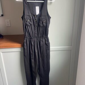 bebe Black Sleeveless Utility Jumpsuit with Pocket Detail